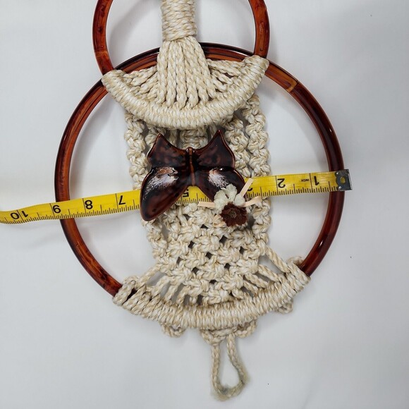 Macrame VTG Towel Holder with Ceramic Butterfly Holder 2 4" Wall Hanging Boho - Picture 7 of 12